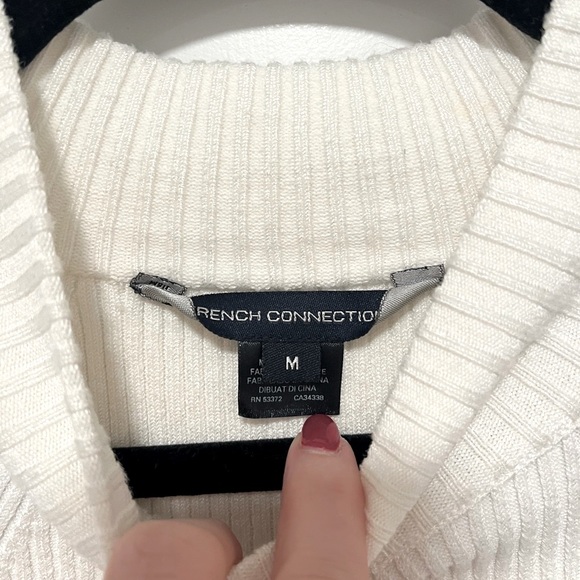 French Connection - Melody Mixed Media Mock Neck Sheer Sleeve White Top - Medium - Picture 3 of 10